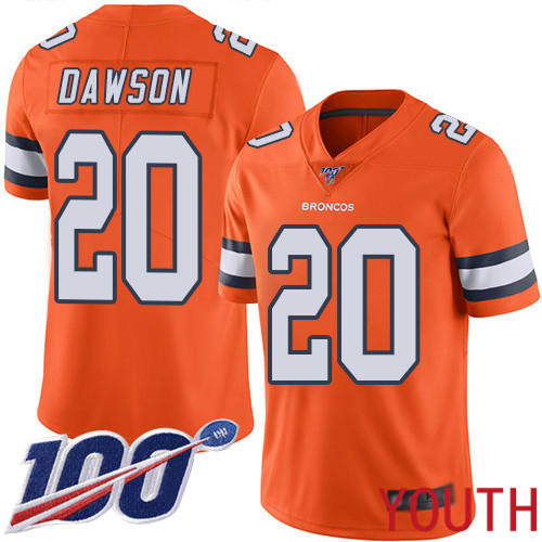 Youth Denver Broncos #20 Duke Dawson Limited Orange Rush Vapor Untouchable 100th Season Football NFL Jersey->youth nfl jersey->Youth Jersey
